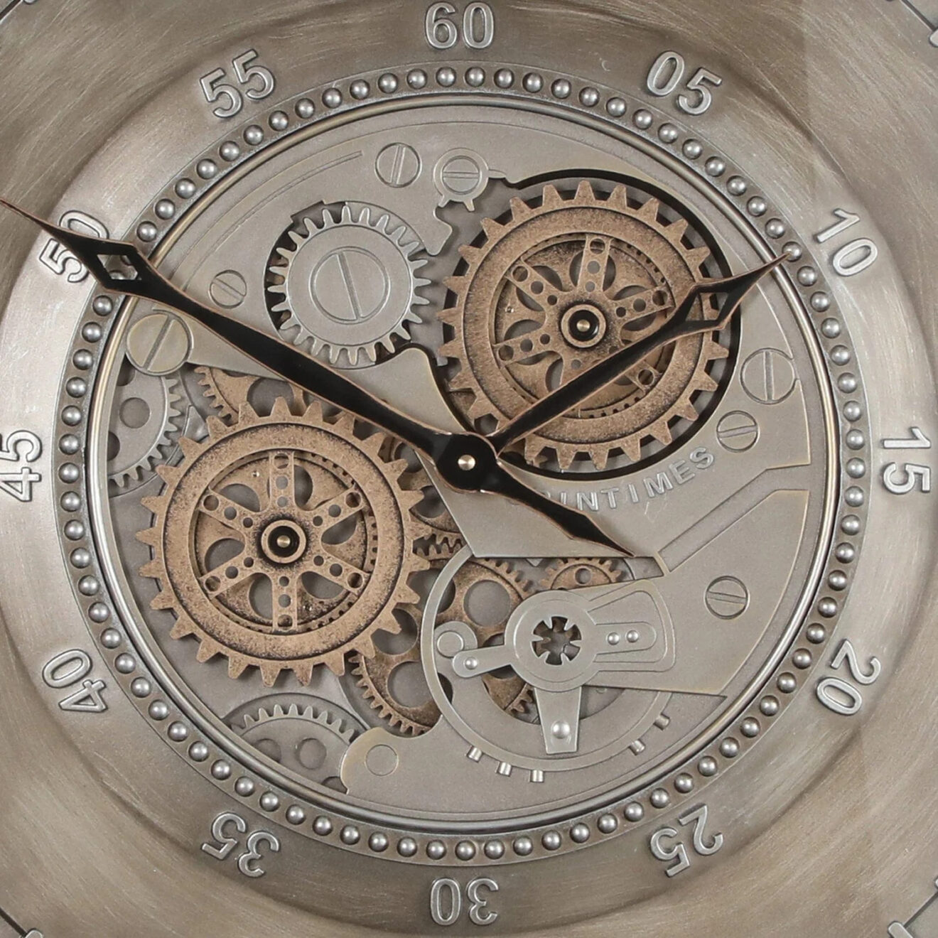 Steampunk Wanduhr Mit Echtem Uhrwerk – 59,5 Cm, Antikgrau, Metall, Quarzwerk